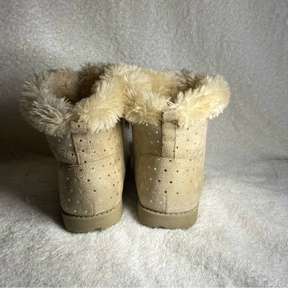 Cat And Jack Shoes Boots Girls Size 11 Fox Fur Lining Side Zip‎ Tan Booties